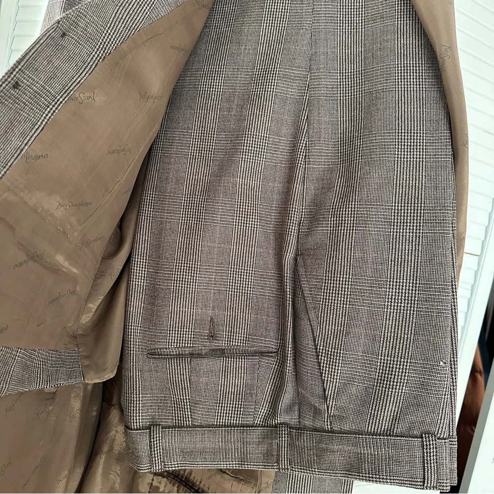 Vintage 70’s Yves Saint Laurent Classic 3 Piece Mens Wool Plaid Suit